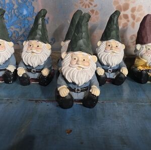 Set of 6 Plaster / Ceramic Colorful Gnome Figurines, 5.5"